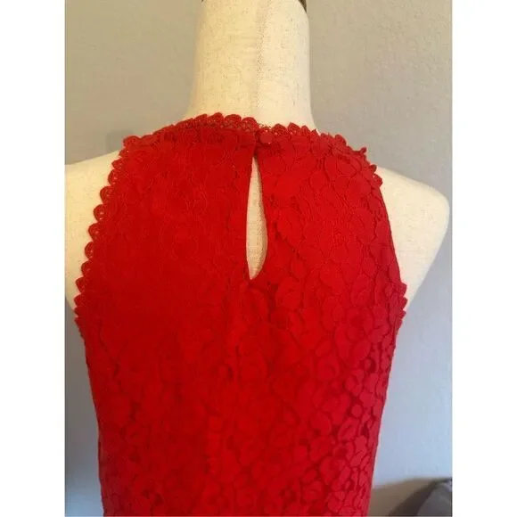 Monteau Women’s Red High Neck Lace Dress - Size Medium - 58171 - Picture 4 of 9